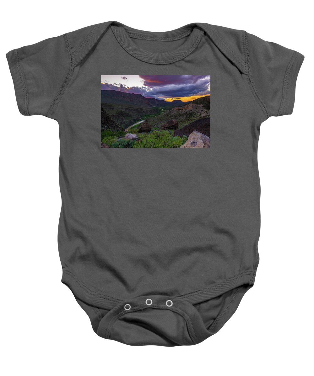 Landscape Baby Onesie featuring the photograph Sunset Lights the Sky at Big Bend State Park by Erin K Images