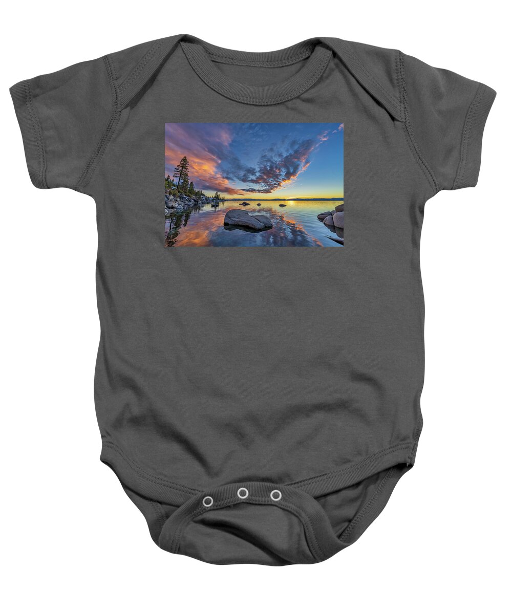 Lake Baby Onesie featuring the photograph Sunset reflection, Lake Tahoe by Martin Gollery