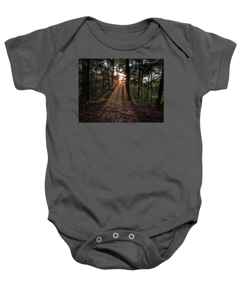 Photo Baby Onesie featuring the photograph Sunset through the Trees by Evan Foster
