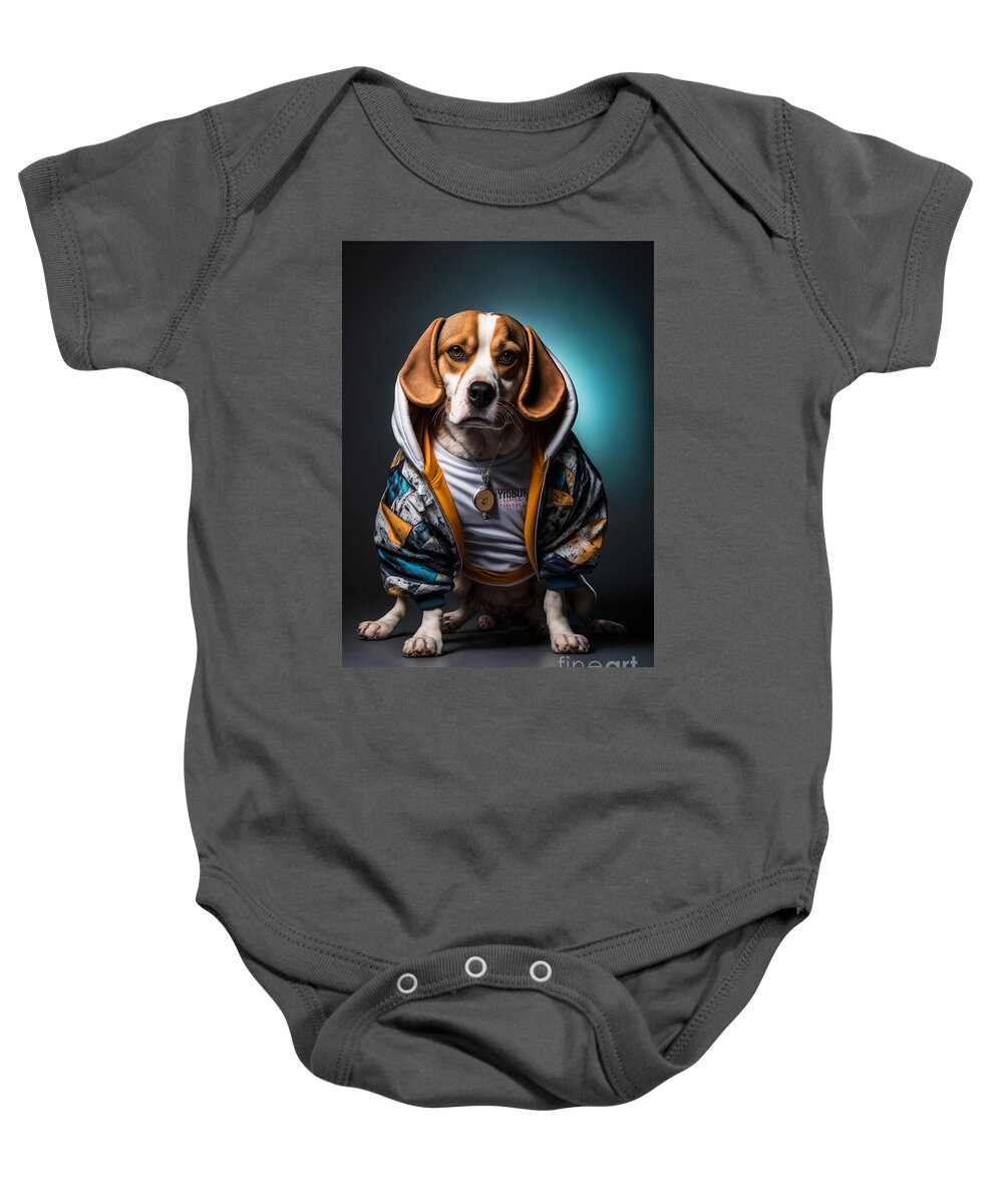 'sup Dawgg Baby Onesie featuring the mixed media Sup Dawgg Beagle by Jay Schankman