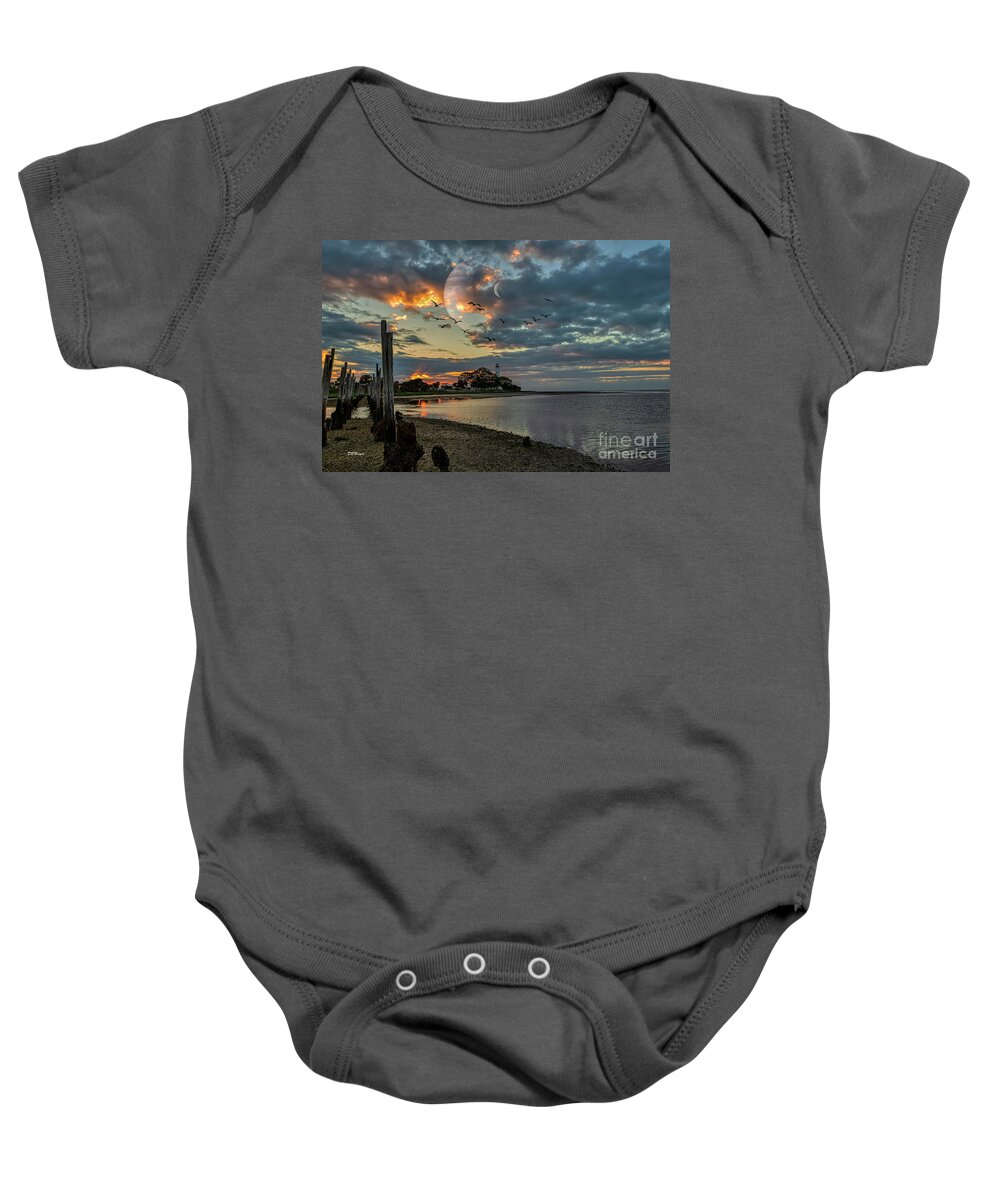 Sunrises Baby Onesie featuring the photograph Surreal Lighthouse Sunrise by DB Hayes