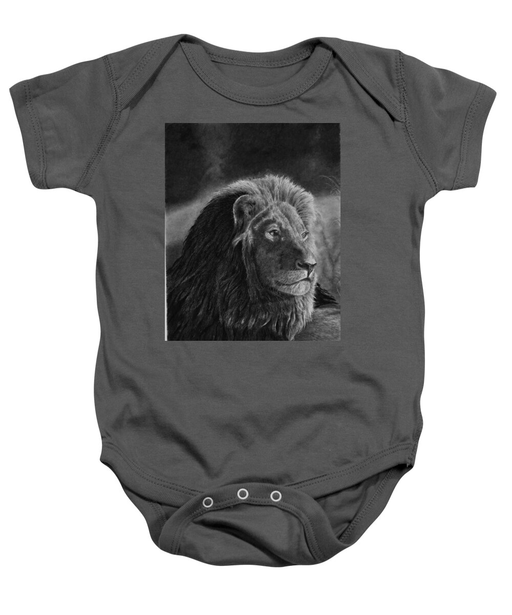 Lion Baby Onesie featuring the drawing Survey by Greg Fox