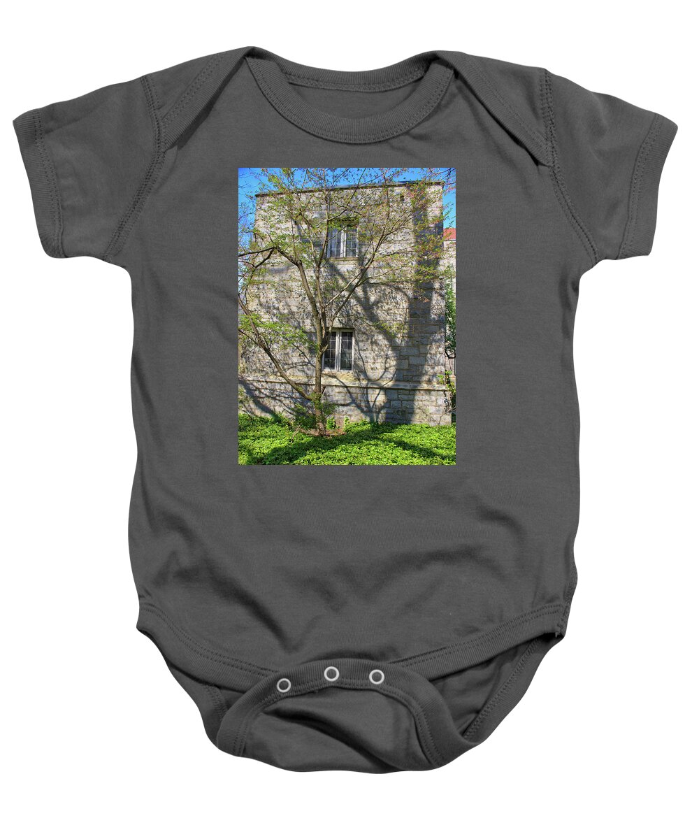 Sw Bowne Baby Onesie featuring the photograph SW Bowne Drew University - Tree and Shadow by Christopher Lotito