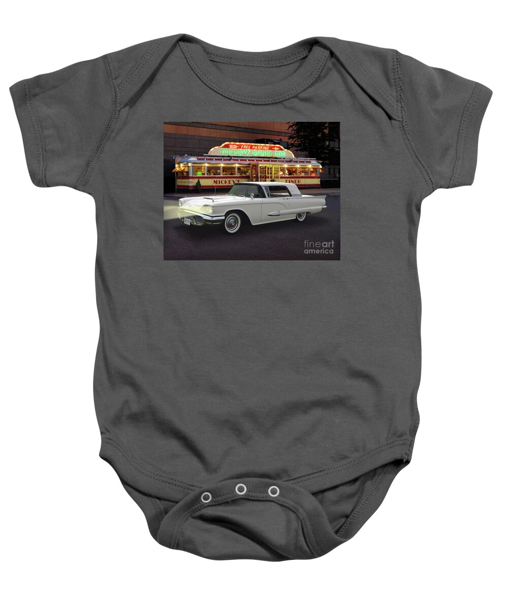 Sweet 59 Baby Onesie featuring the photograph Sweet 59 At Mickey's Diner by Ron Long