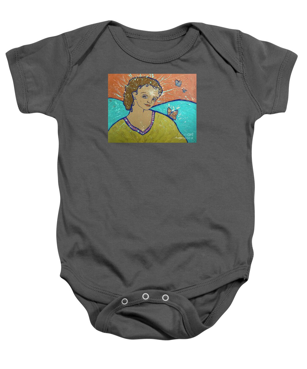 Angels Baby Onesie featuring the painting Sweet dreams, I am with you by Monica Elena