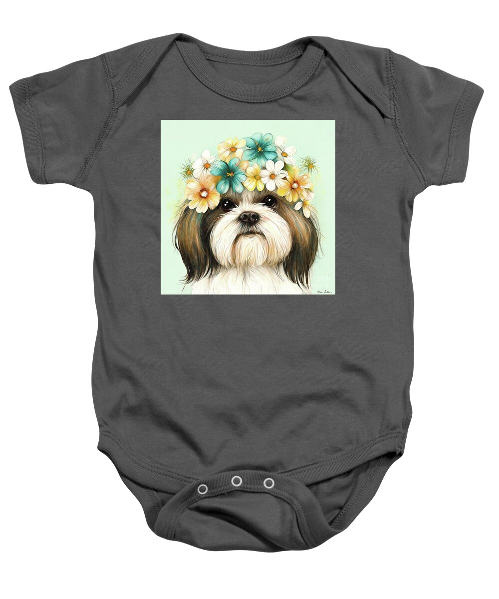 Shih Tzu Baby Onesie featuring the painting Sweet Shih Tzu by Tina LeCour