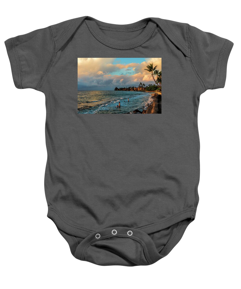 Hawaii Baby Onesie featuring the photograph Swim at Sunset by Betty Eich