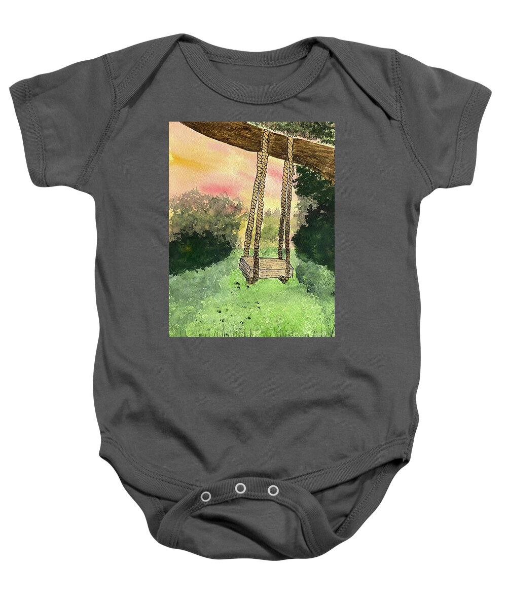 Swing Baby Onesie featuring the mixed media Swing by Lisa Neuman