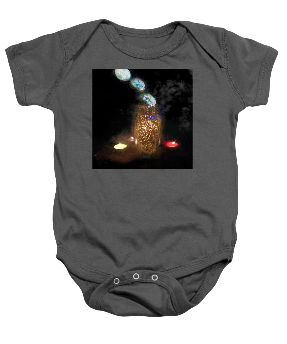 Take Three Full Moons Baby Onesie featuring the photograph Take Three Full Moons by Sharon Popek