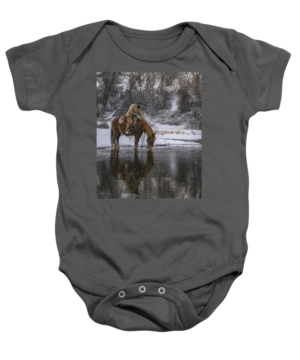 Horse Baby Onesie featuring the photograph Tap the Water by Laura Hedien