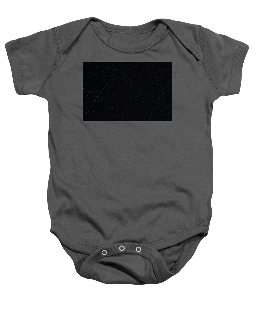Nighttime Baby Onesie featuring the photograph Tau Herculid Meteor And Satellites by Dale Kauzlaric
