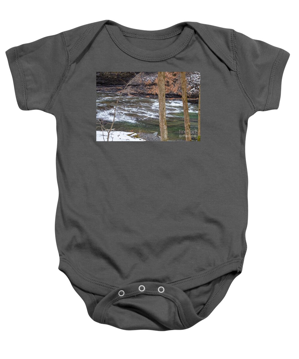 Water Freshwater Gorge Taughannock Cayuga Lake Finger Lakes Nature Winter Stream Rocks Landscape Waterfall Baby Onesie featuring the photograph Taughannock Falls Gorge Trail 26 by William Norton