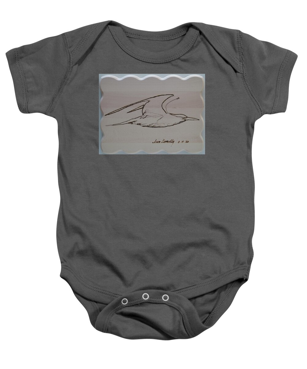 Pyrography Baby Onesie featuring the pyrography Tern Loose by Sean Connolly