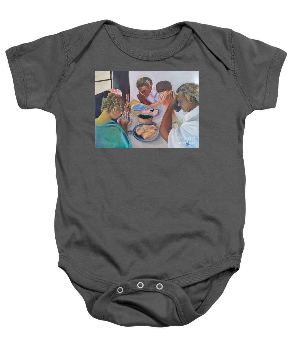 Thanks Baby Onesie featuring the painting Thanks by Saundra Johnson