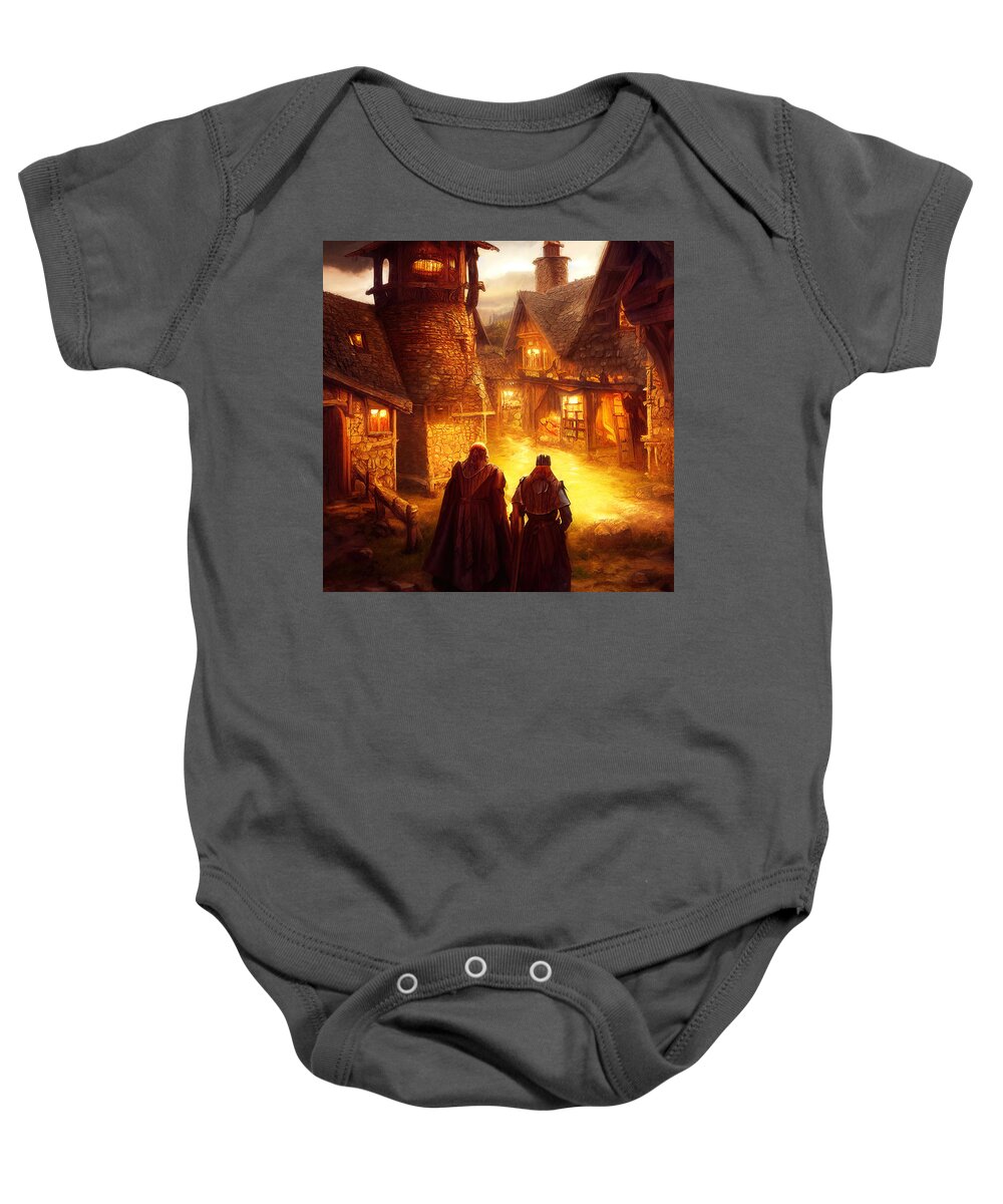Fantasy Baby Onesie featuring the painting The ancient village of Roiroth, 03 by AM FineArtPrints