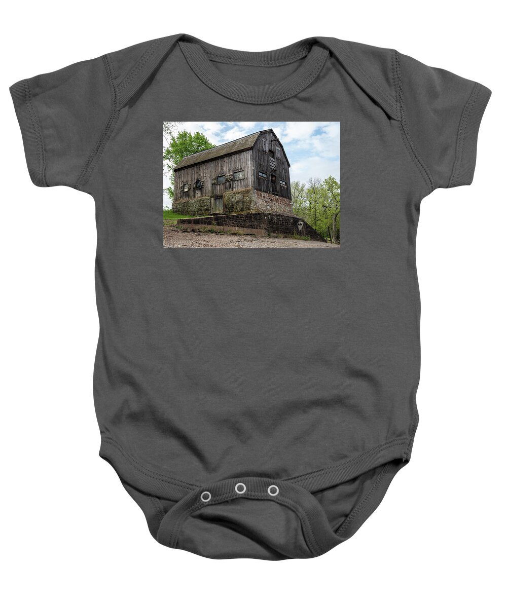 Scenic Baby Onesie featuring the photograph The Barn Boathouse at Weathersfield Cove by Kyle Lee