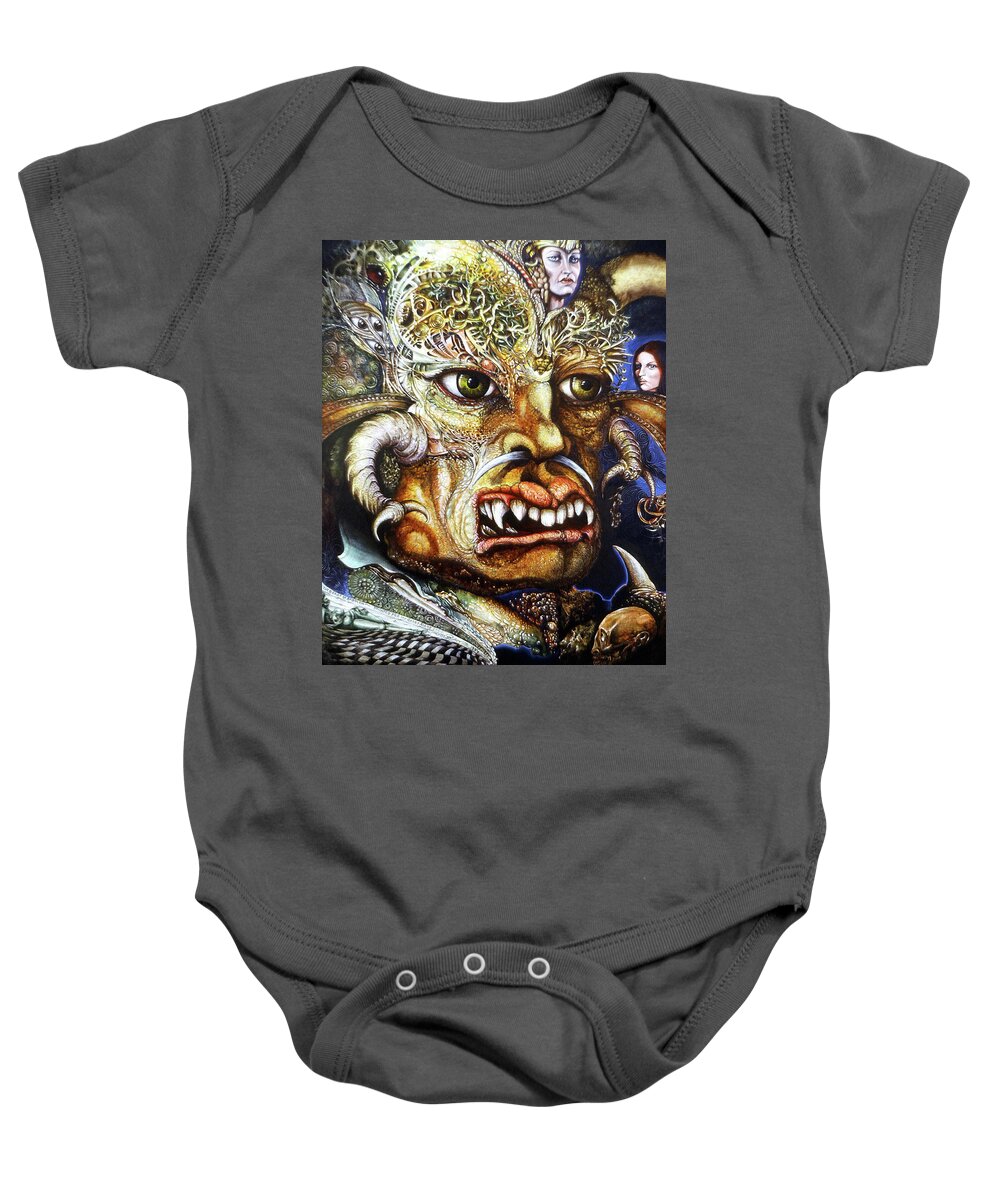Surrealism Fantastic+realism Mythology Myth Beast Religion Baby Onesie featuring the painting The Beast Of Babylon II by Otto Rapp