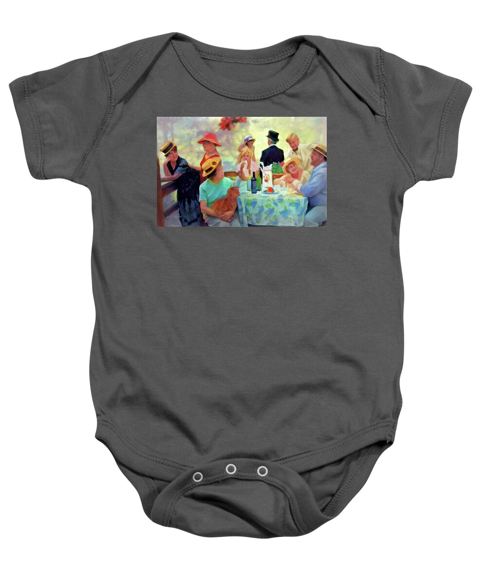 Luncheon Of The Boating Party Baby Onesie featuring the painting The Boating Party Reimagined by Joel Smith