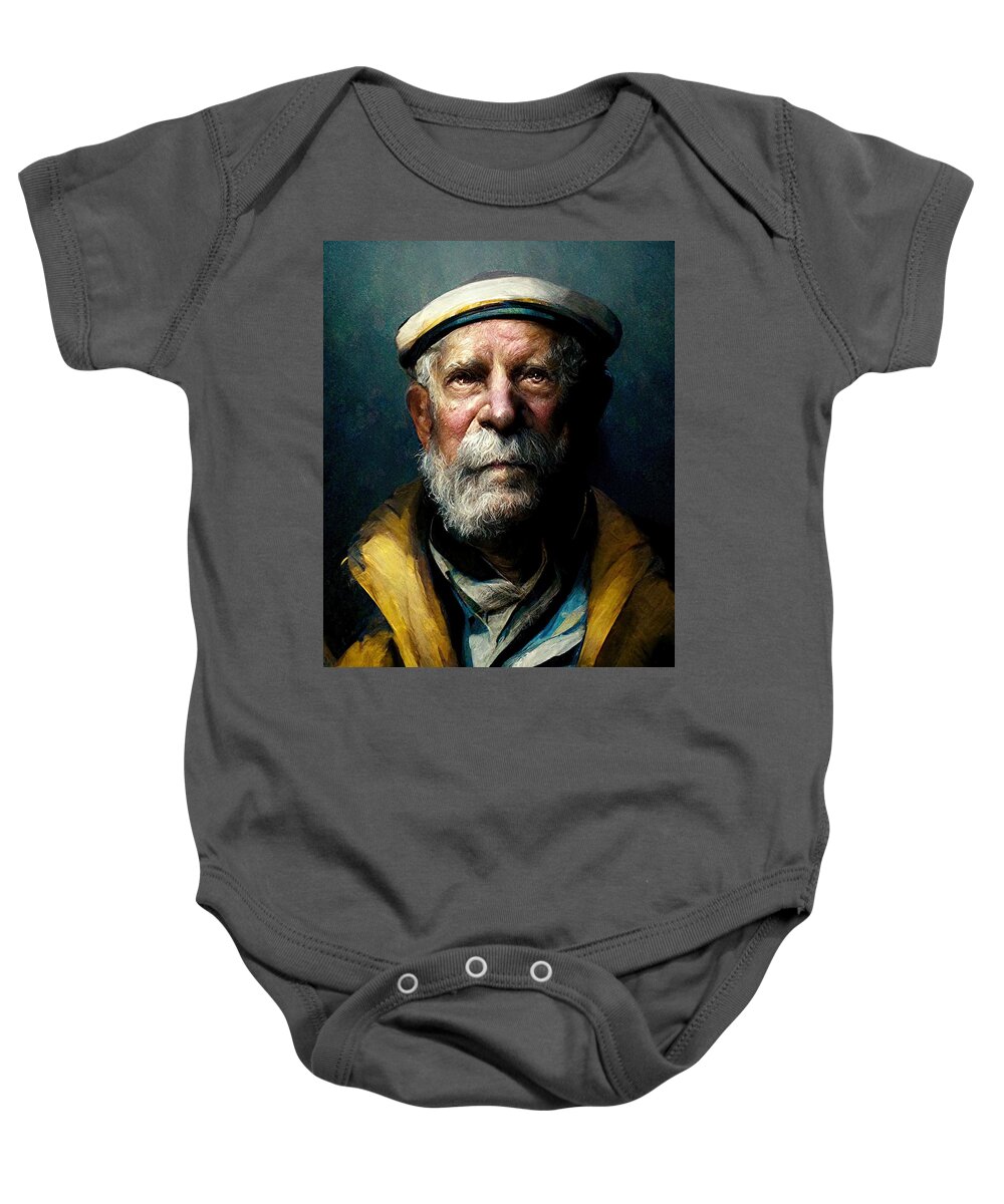 Sea Captain Baby Onesie featuring the digital art The Captain by Nickleen Mosher