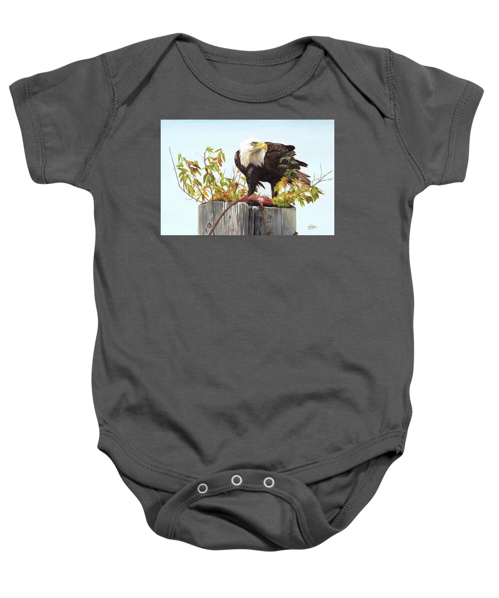 Bald Eagle Baby Onesie featuring the painting The Catch by Tammy Taylor