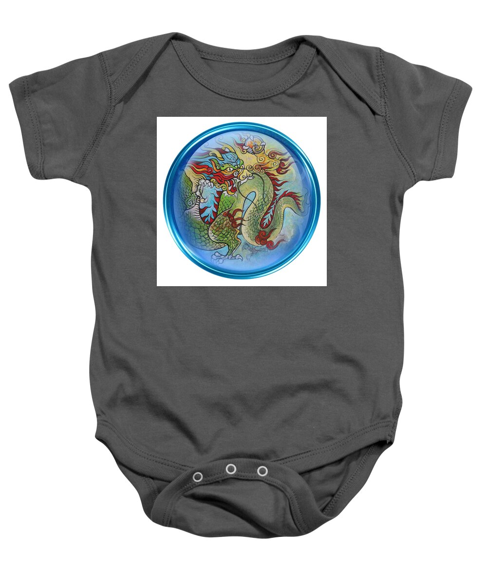 The Dragon Baby Onesie featuring the painting the Dragon by Tom Dashnyam Otgontugs