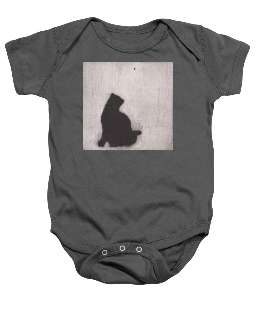 Cat Baby Onesie featuring the drawing The Entomologist - etching by David Ladmore