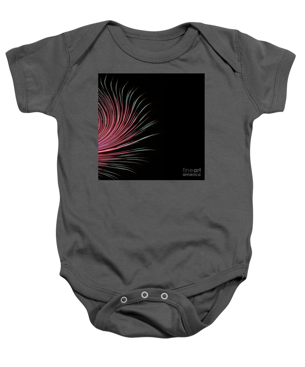 Digital Art; Fringe; Black; Red; Green; Feathery; Swirl; Light; Twist; Feather; Square; Abstract; Lifestyle; Living Room; Baby Onesie featuring the digital art The Fringe by Tina Uihlein