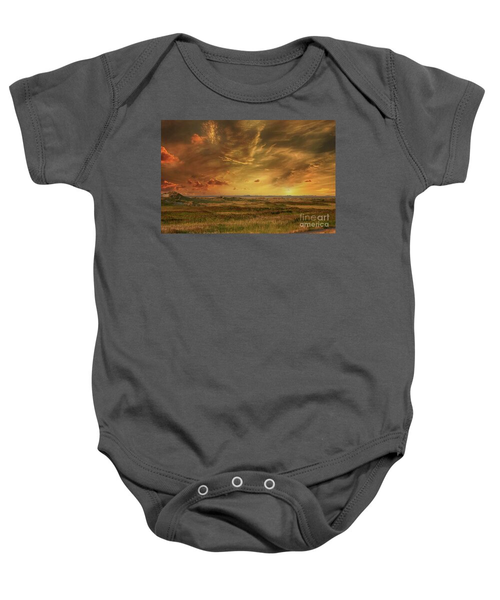 Lighthouse Baby Onesie featuring the digital art The golden lighthouse by Chris Bee