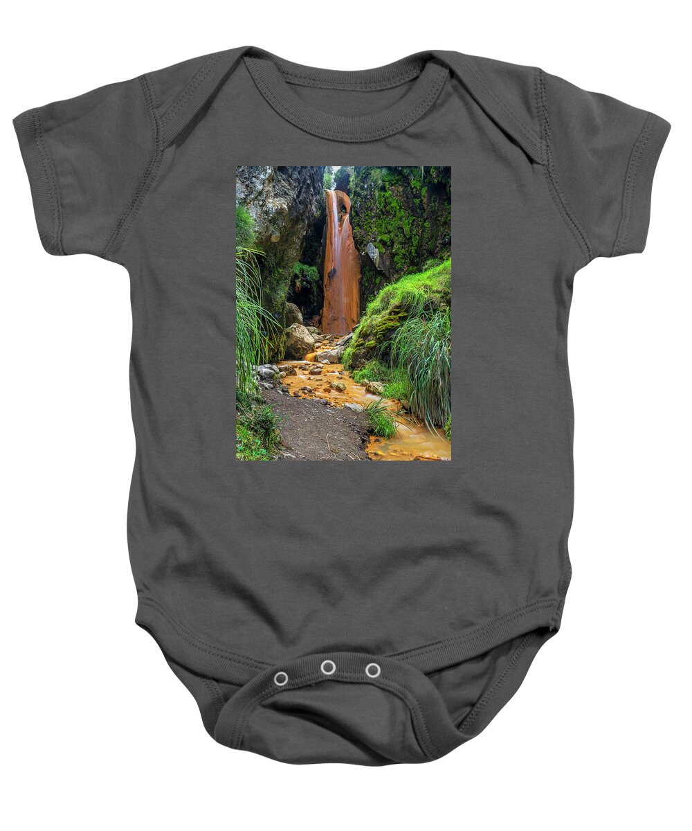 Andes Baby Onesie featuring the photograph The golden waterfall by Henri Leduc