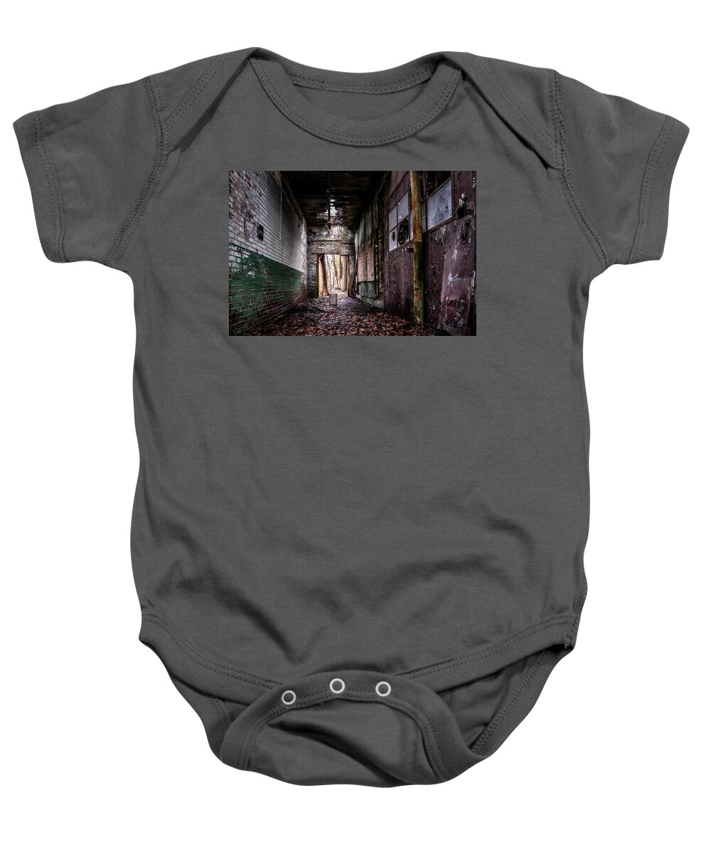Abandoned Baby Onesie featuring the photograph The Hallway by Darrell DeRosia