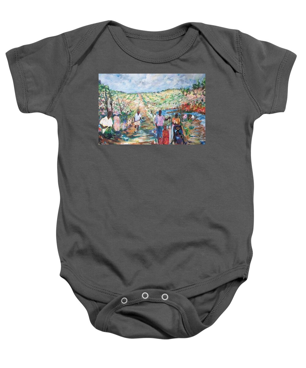 Folk Art Baby Onesie featuring the painting The Harvest by Julie TuckerDemps