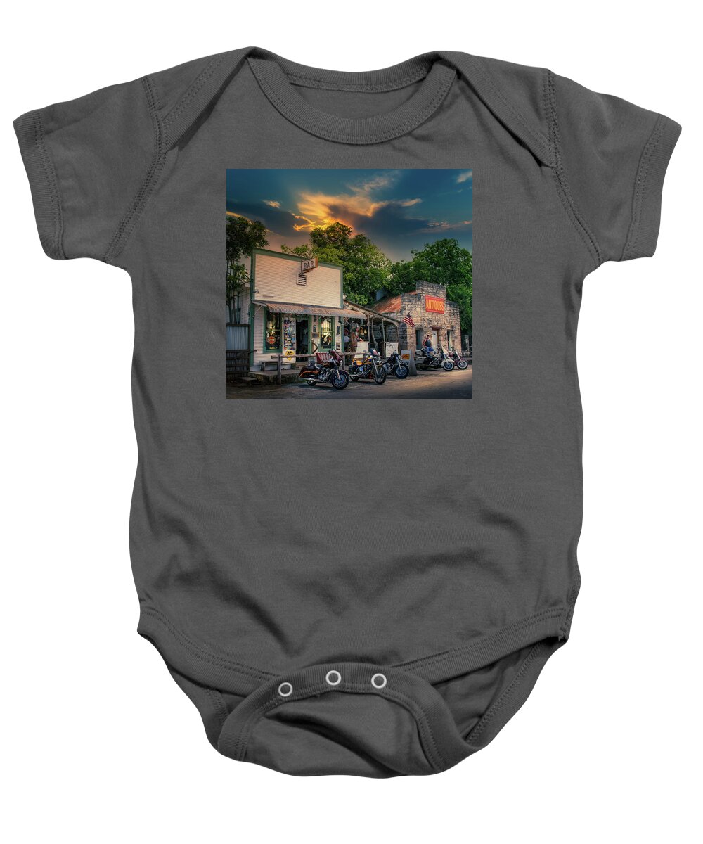 11th Street Baby Onesie featuring the photograph The home of the bikers by Micah Offman