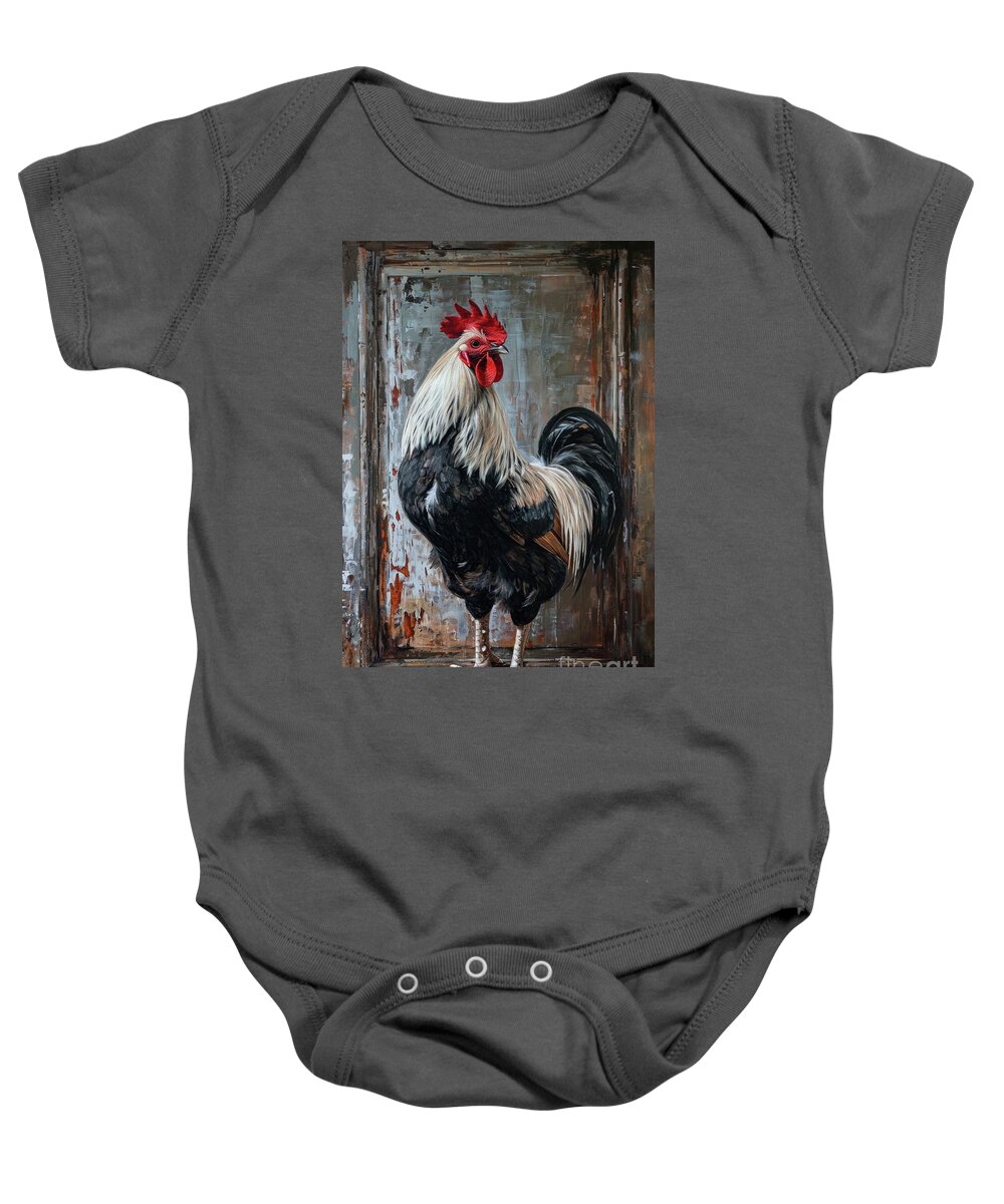 Rooster Baby Onesie featuring the painting The King Of The Coop by Tina LeCour