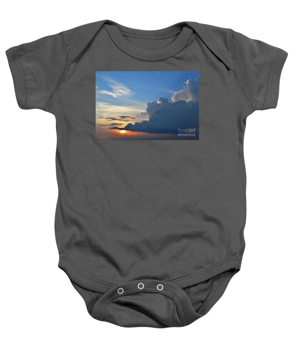 Nature Baby Onesie featuring the photograph The Kiss of Sunset and Clouds by Leonida Arte