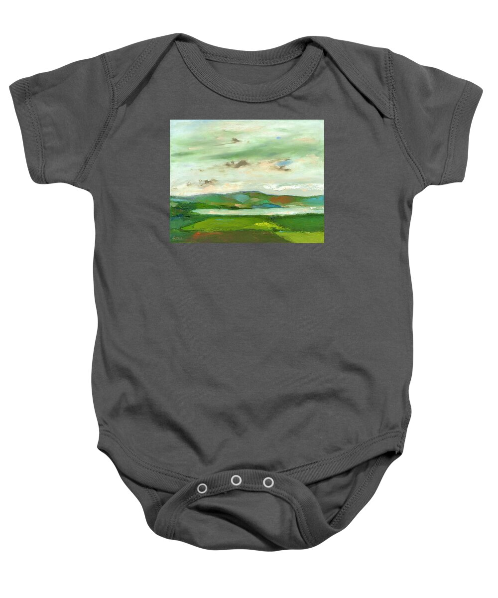 Lake Baby Onesie featuring the painting The Lake by Roger Clarke
