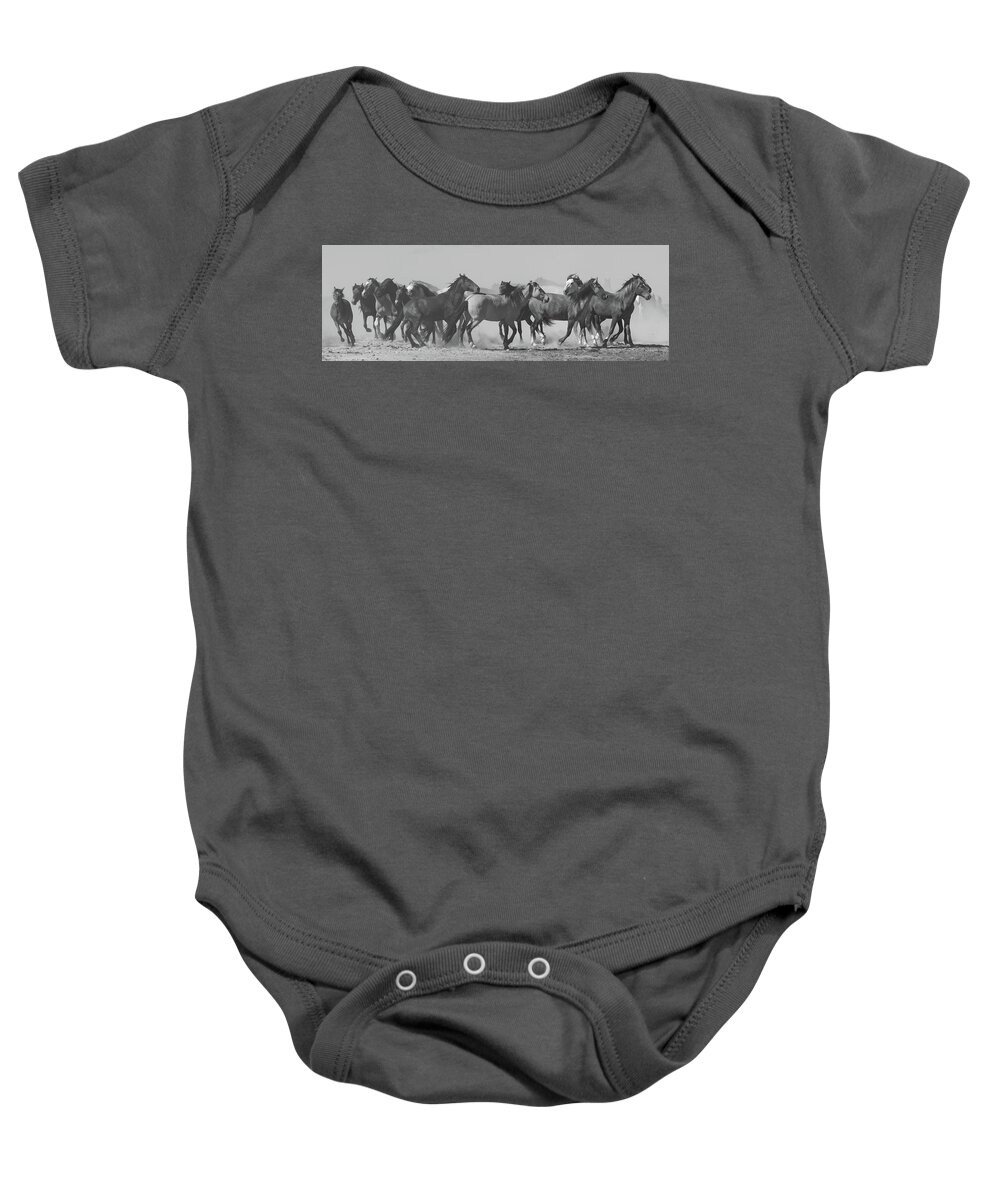 Wild Horses Baby Onesie featuring the photograph The Line Up by Mary Hone