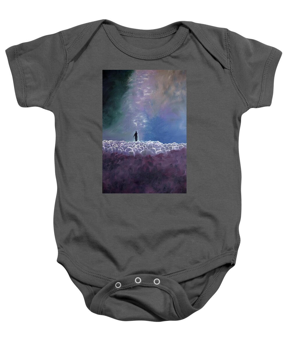 Solitary Figure Baby Onesie featuring the painting The Lord Is My Shepherd by Evelyn Snyder