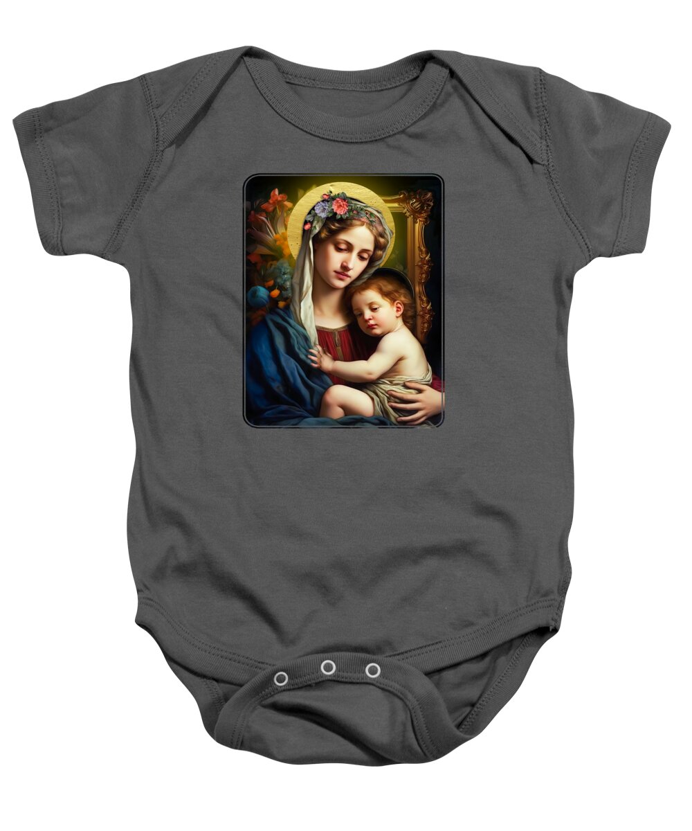 The Madonna And Child Baby Onesie featuring the painting The Madonna and Child 4 by Mark Ashkenazi