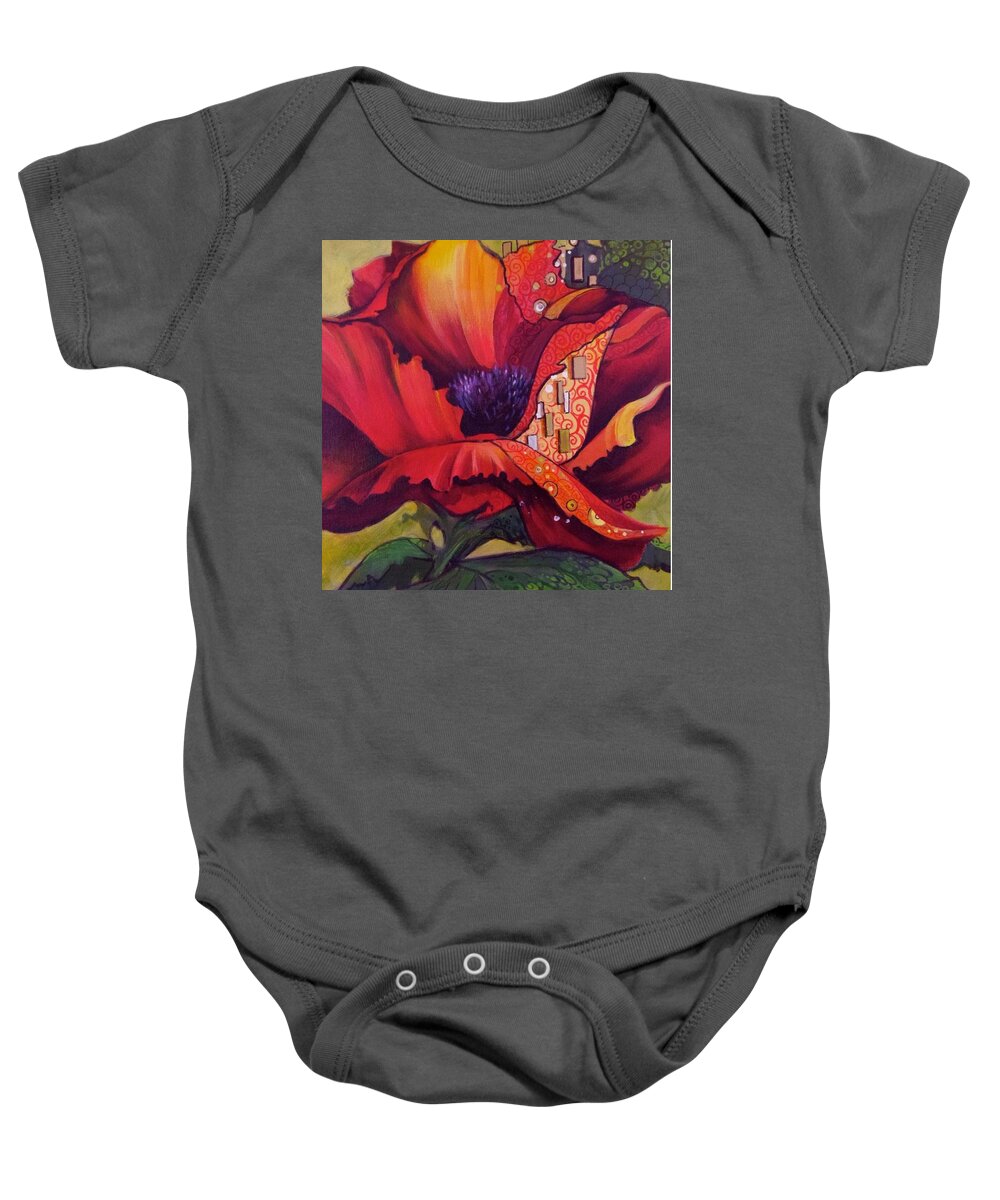 Poppy Baby Onesie featuring the mixed media The Majestic Poppy by Eleatta Diver