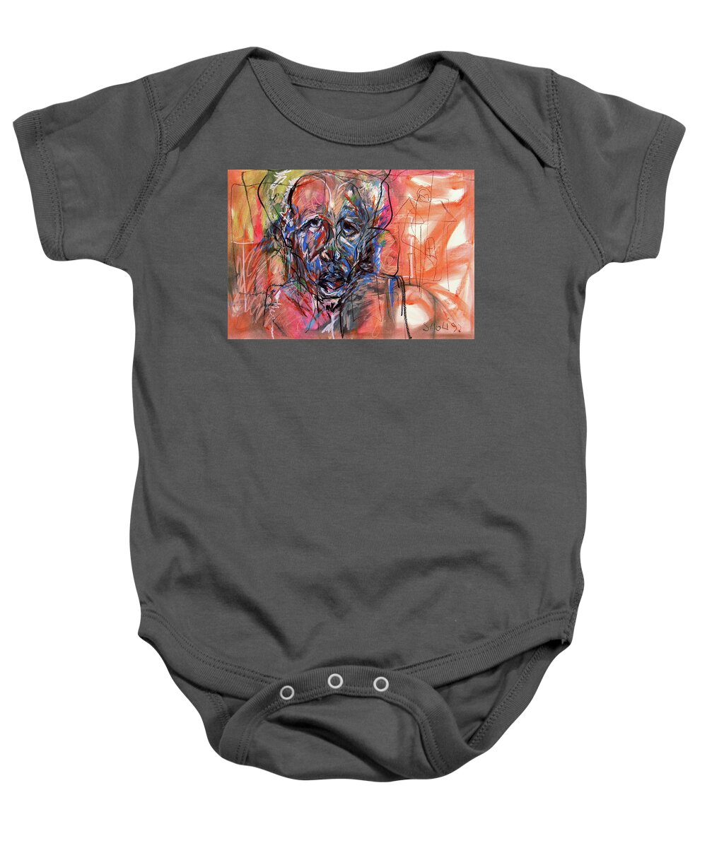 African Art Baby Onesie featuring the painting The Man I See by Winston Saoli 1950-1995