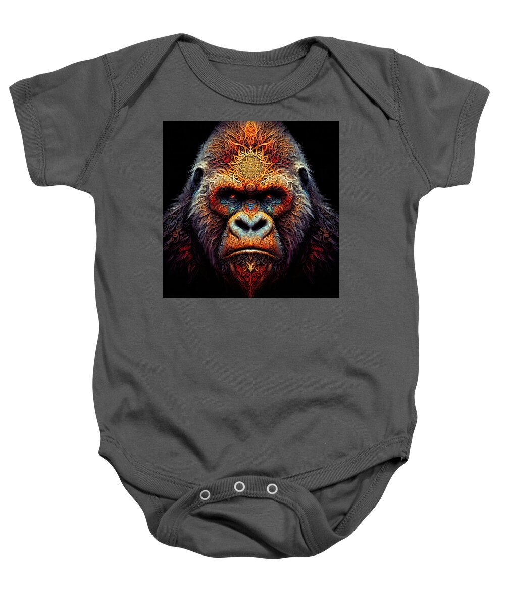 Majestic Baby Onesie featuring the photograph The Mandala Gorilla by Bill and Linda Tiepelman