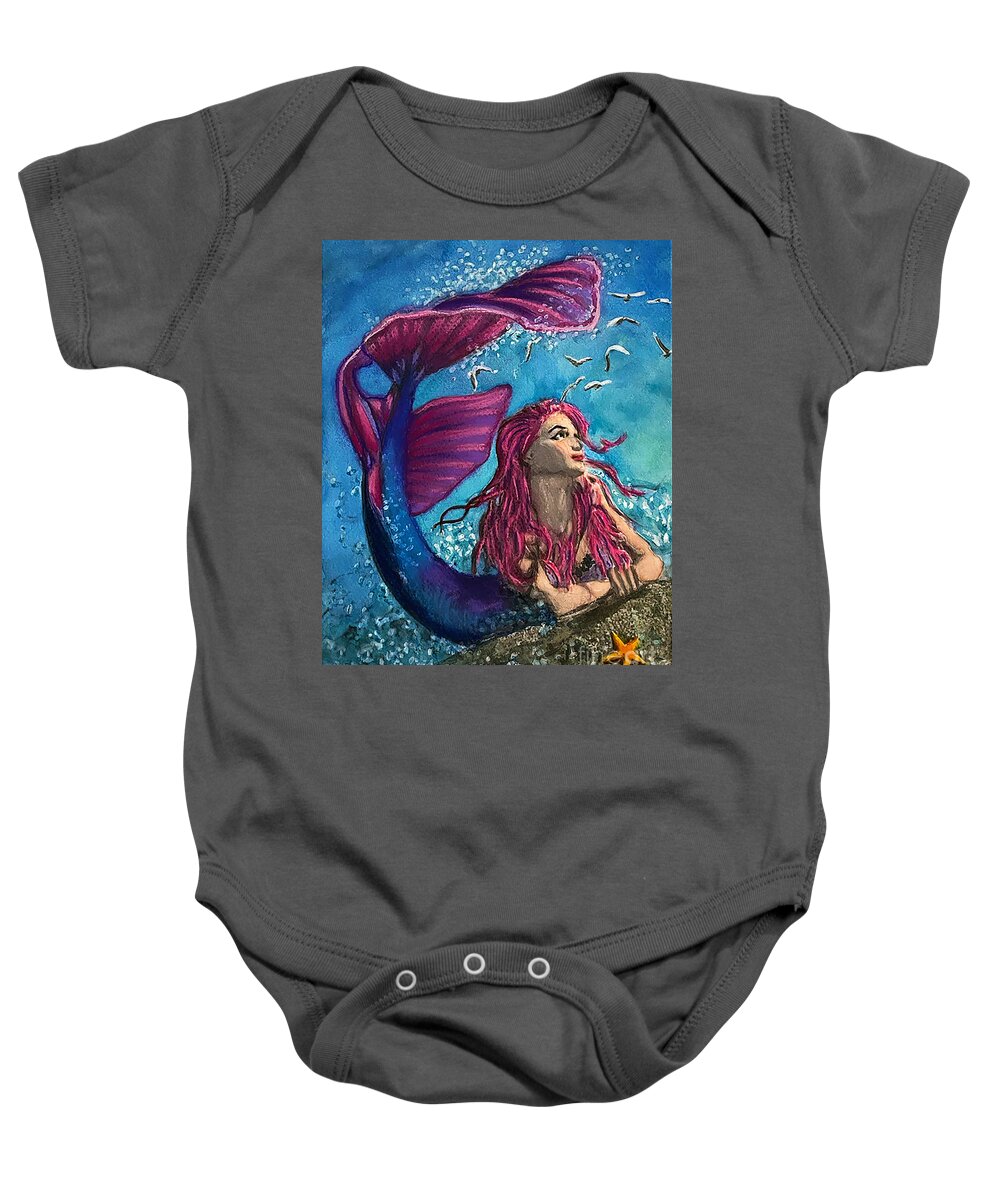 Restaurant Baby Onesie featuring the painting The Mermaid V1 by Marty's Royal Art