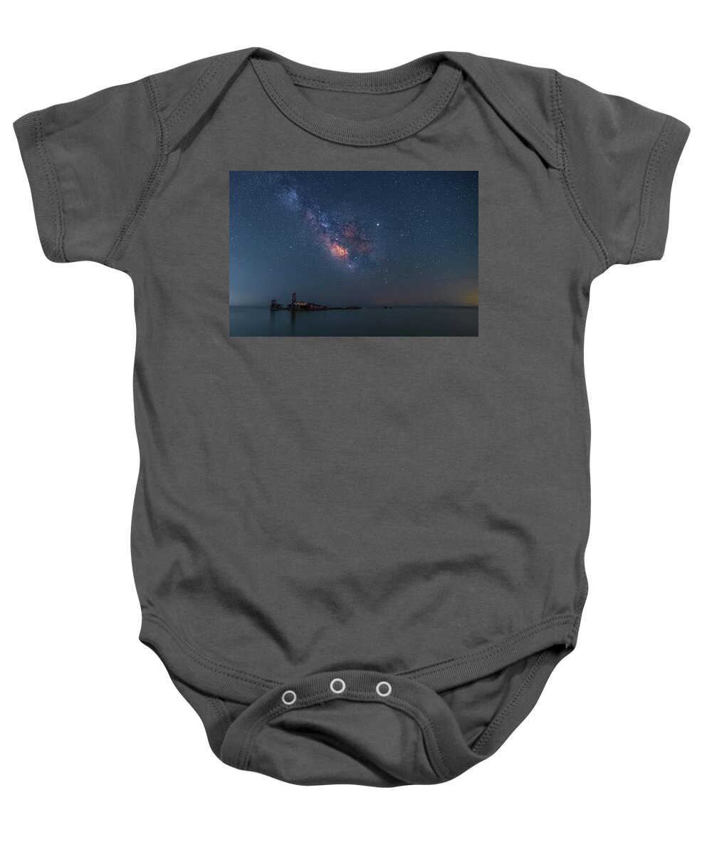Milky Way Baby Onesie featuring the photograph The Milky Way over a Shipwreck by Alexios Ntounas