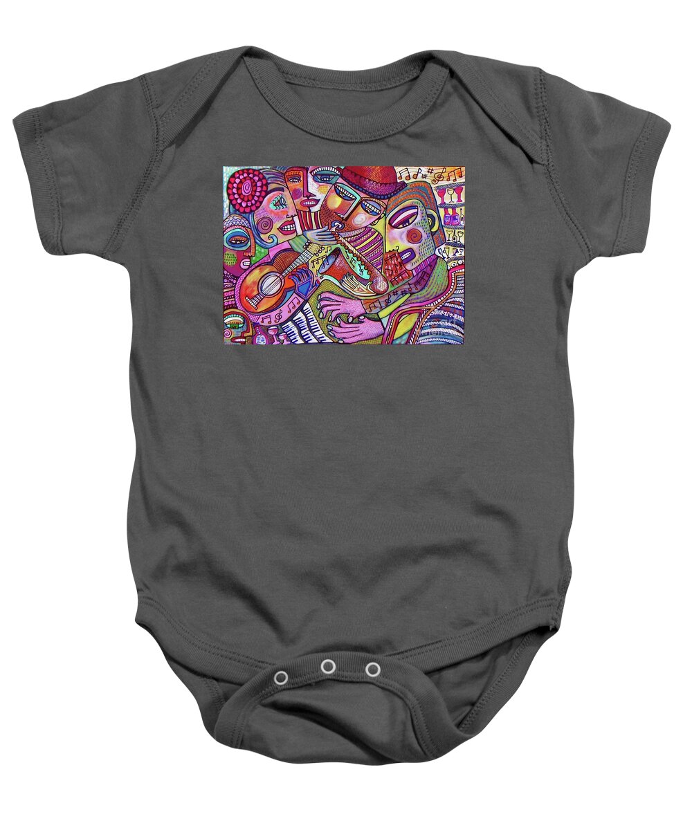 Wine Baby Onesie featuring the painting The Music Of Friendship by Sandra Silberzweig