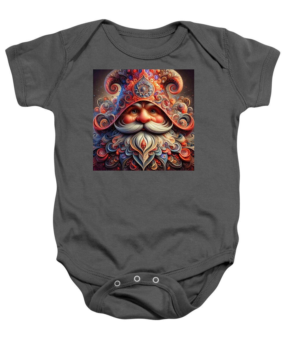 Gnome Baby Onesie featuring the photograph The Mystical Curator of Dreams by Bill and Linda Tiepelman