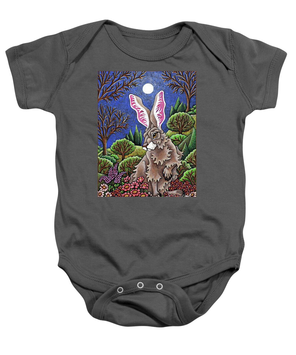 Hare Baby Onesie featuring the painting The Night Watchman by Amy E Fraser