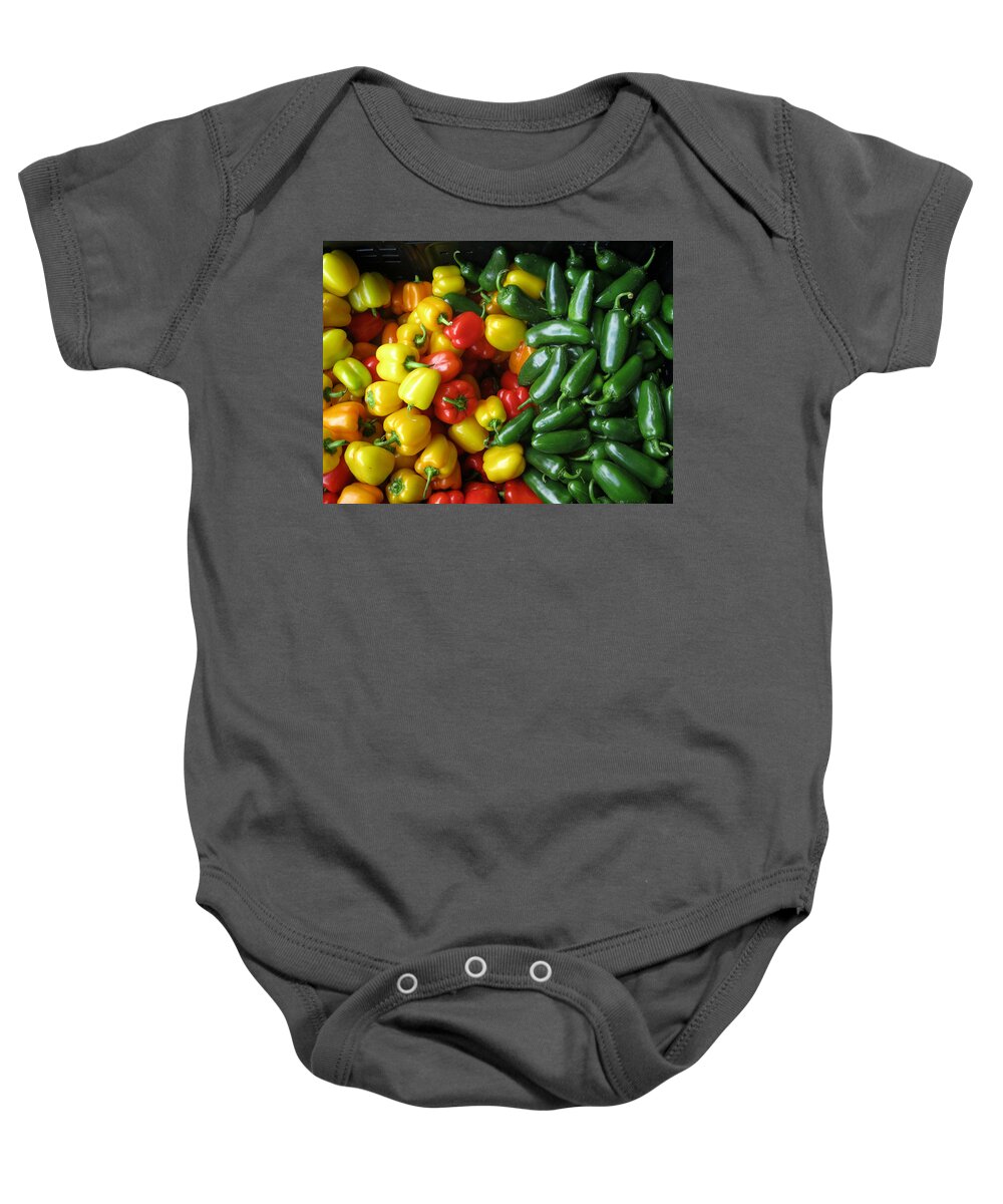 Red Bell Peppers Baby Onesie featuring the photograph The Pepper Fight by David Zimmerman