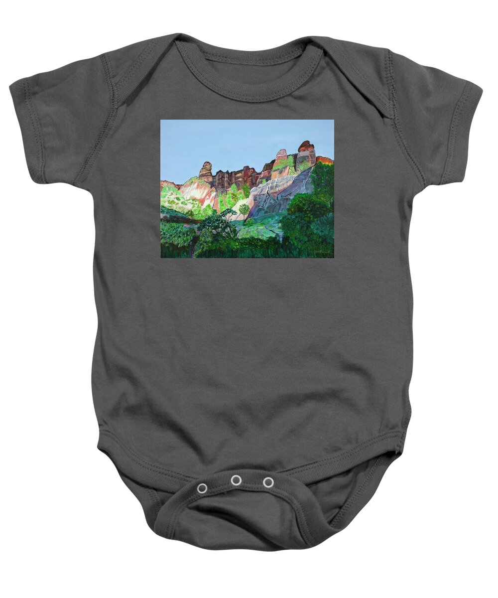 Landscape Baby Onesie featuring the painting The Pinnacles by Santana Star