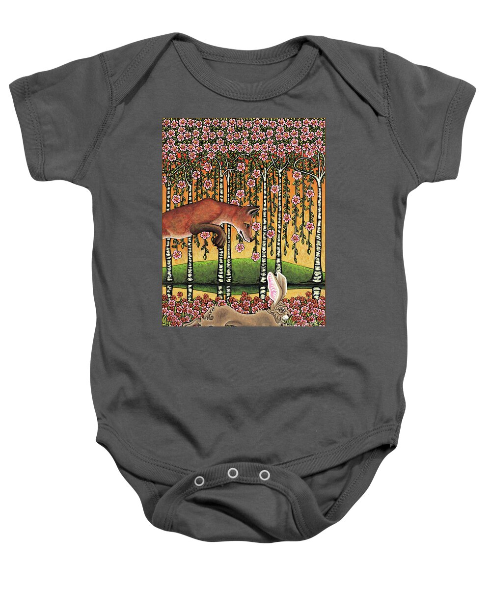 Hare Baby Onesie featuring the painting The Pursuit by Amy E Fraser