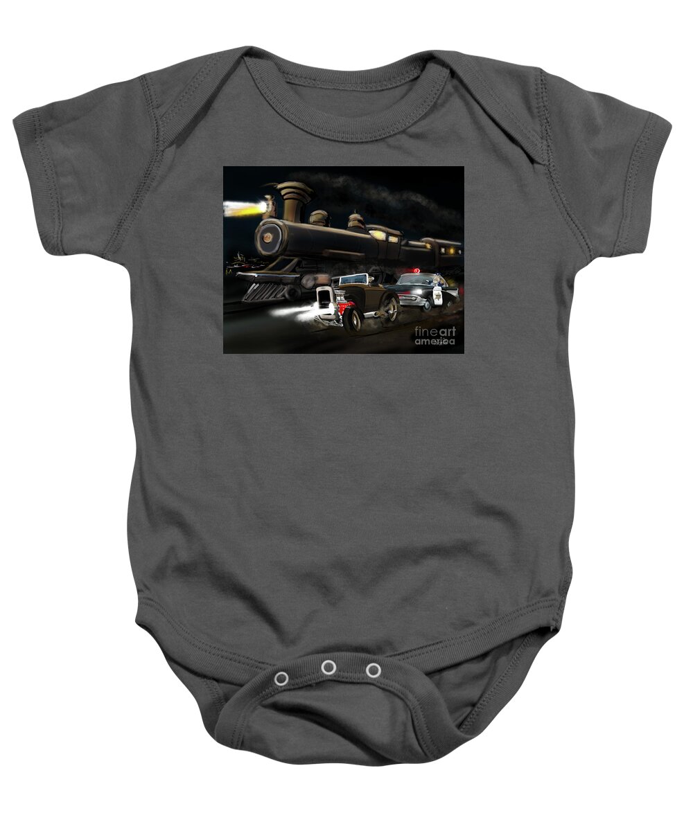 Locomotive Baby Onesie featuring the digital art The Race by Doug Gist